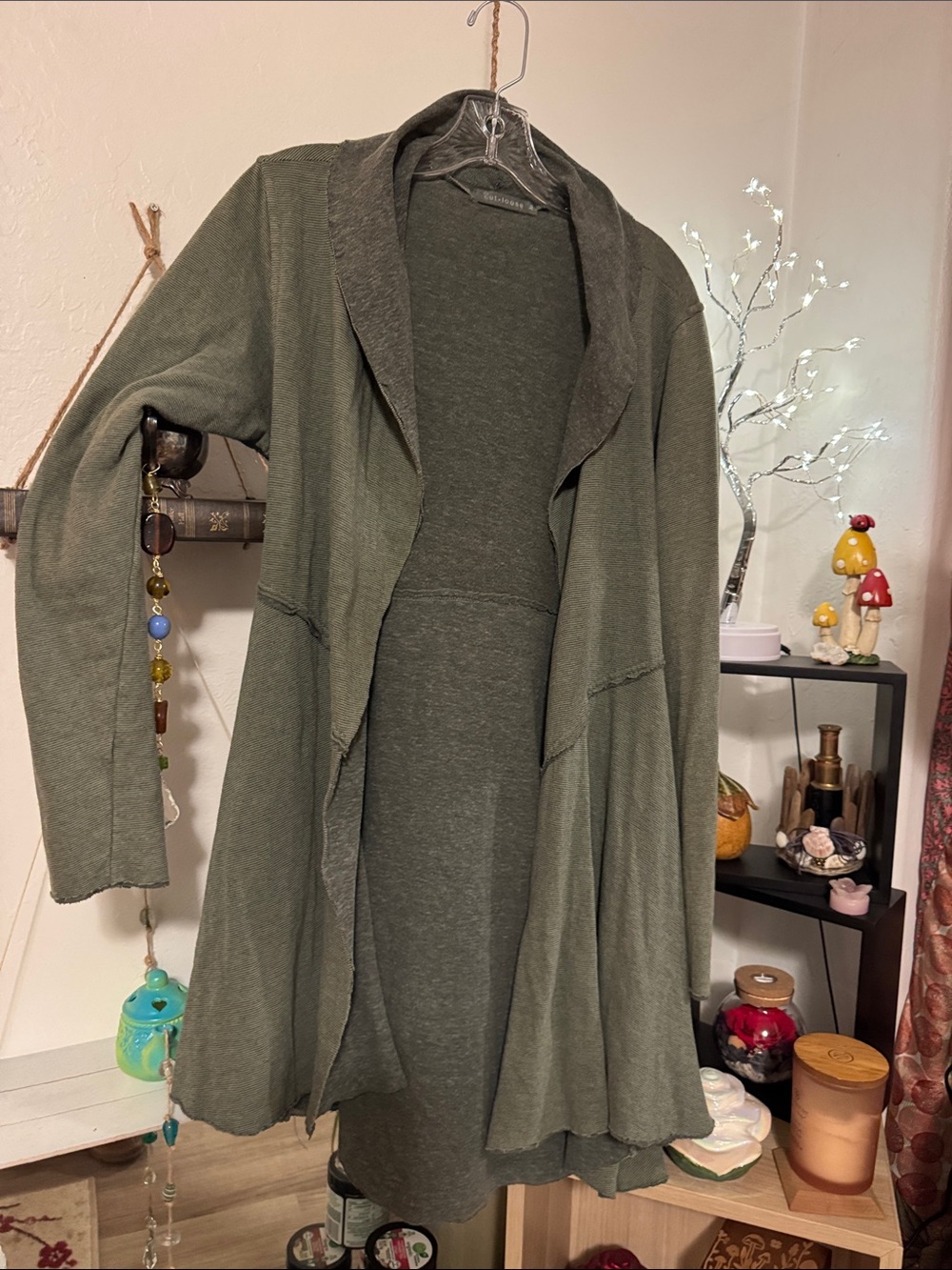 cut loose Olive Green Draped Open-Front Cardigan